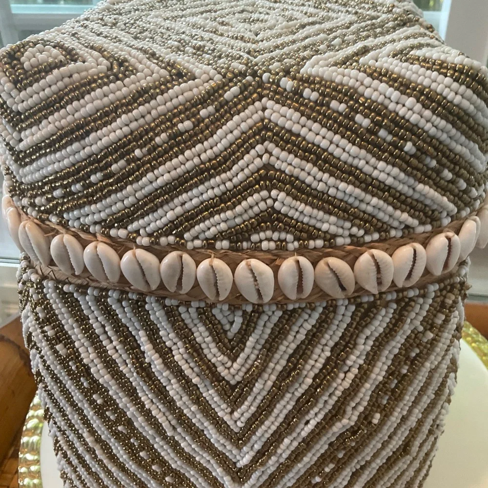 Beautiful Large Beaded Offering Basket With Cover